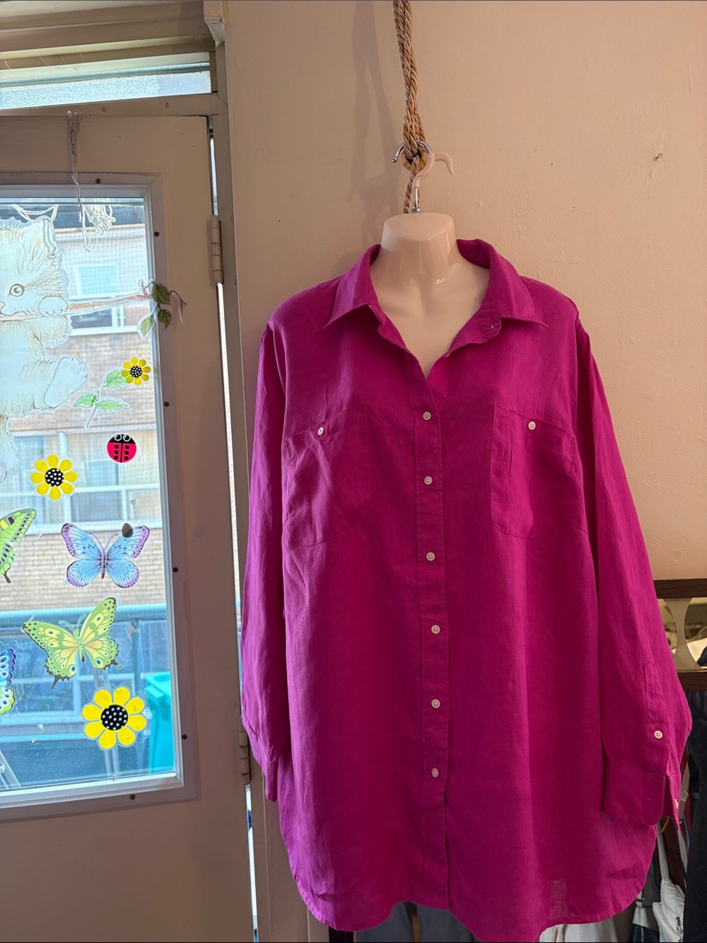 Lauren Ralph Lauren Bright Fuchsia Button-Down Shirt. Linen
